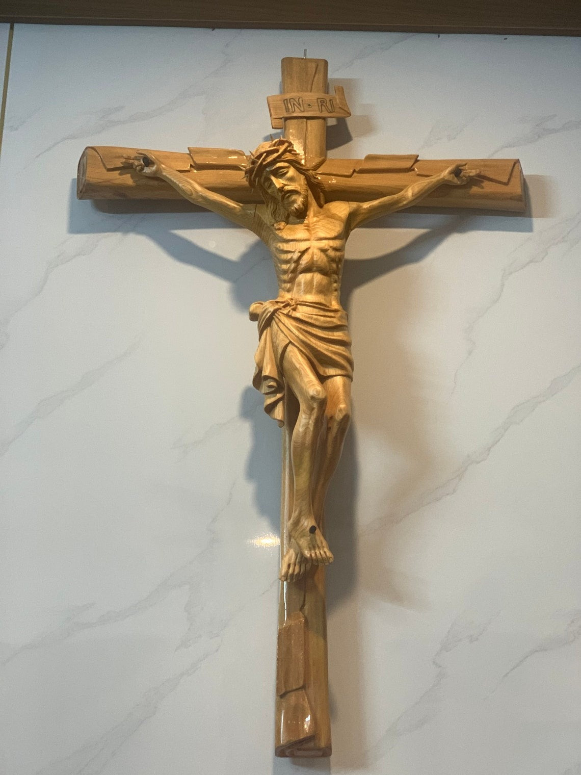 Hand-carved Crucifix Large Sizes with INRI Inscription, Catholic Wall Cross, Jesus Cross Altar Catholic Devotion