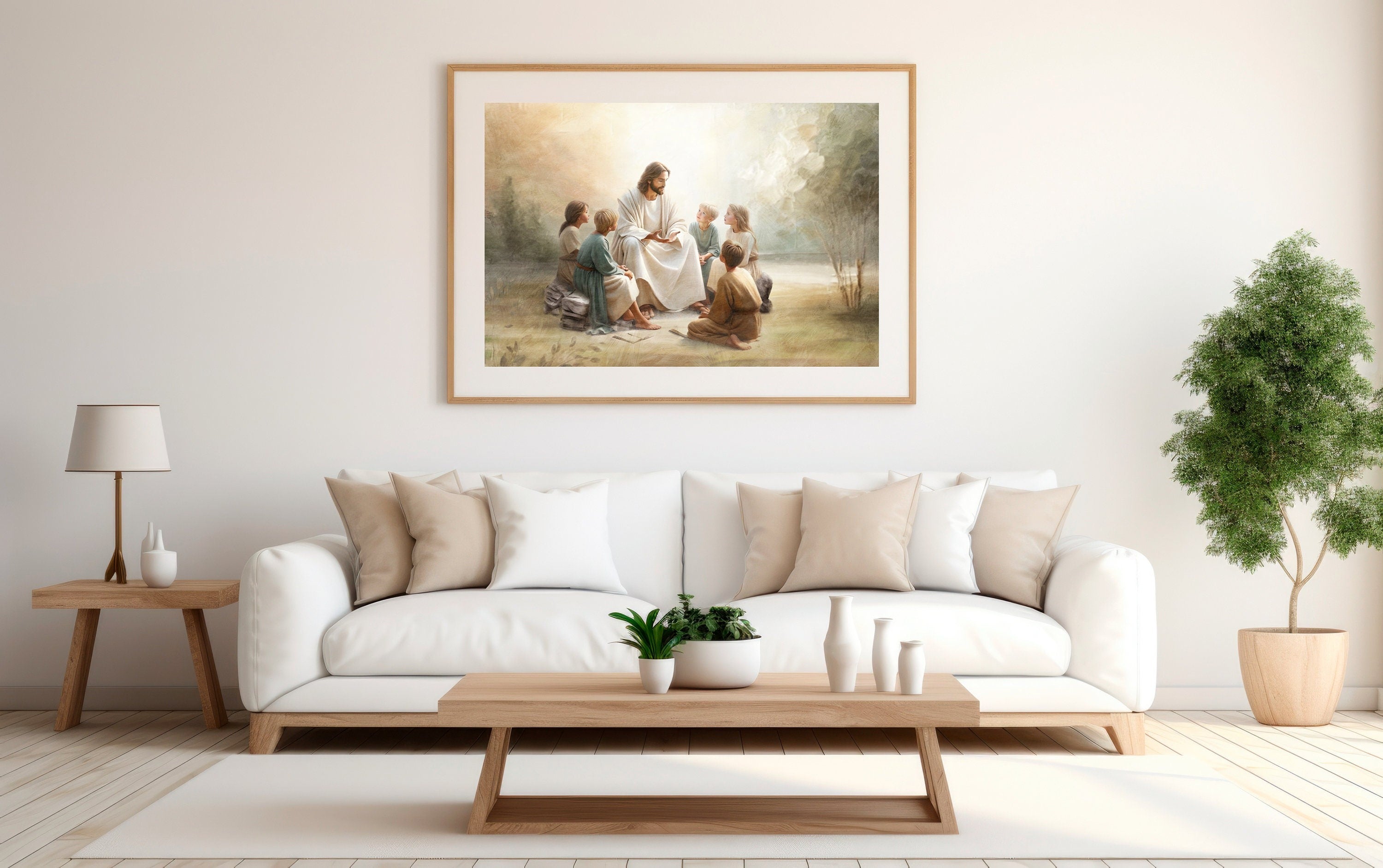 Jesus teaching children Poster, Jesus with children Poster, Christian art, Jesus wall art, Jesus Portrait, Jesus and children