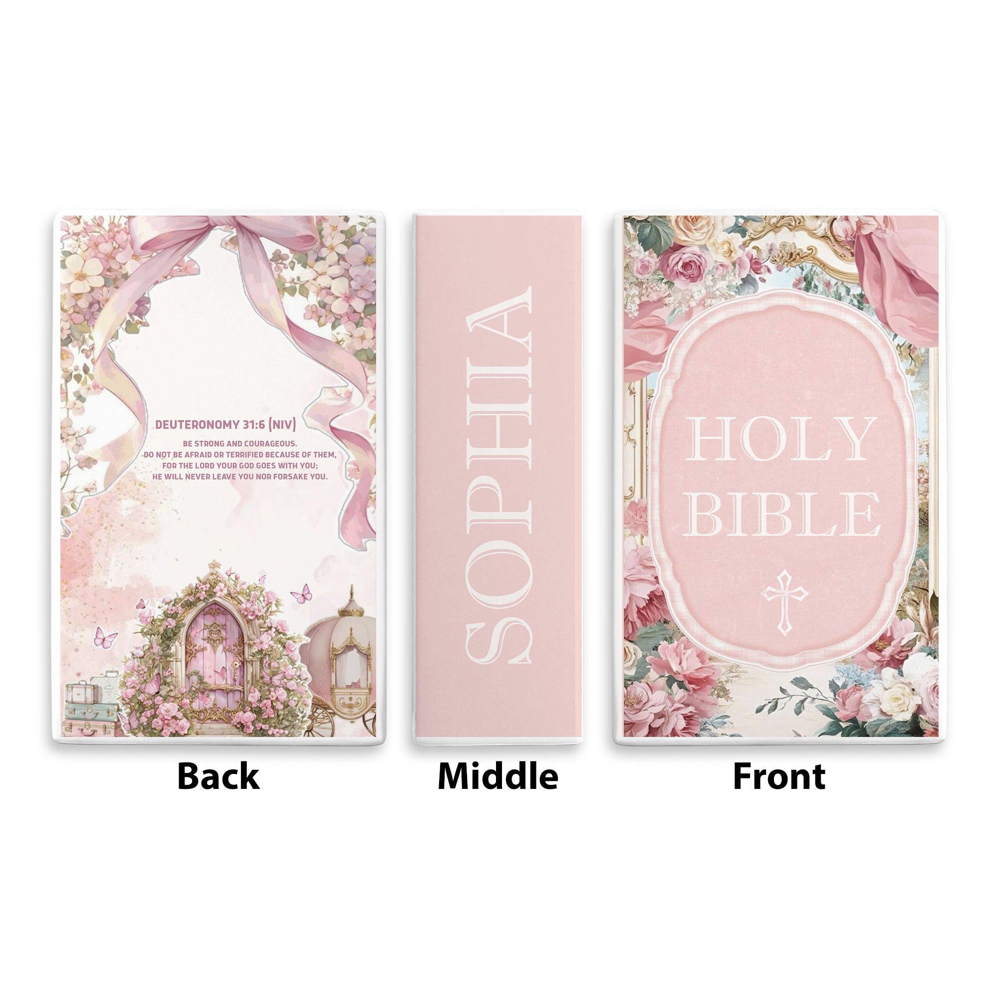 Personalized Floral Holy Bible Book Vase, Ceramic Christian Vase for Women, Scripture Gift with Deuteronomy 31:6 Verse, Baptism Decor CBLAF03