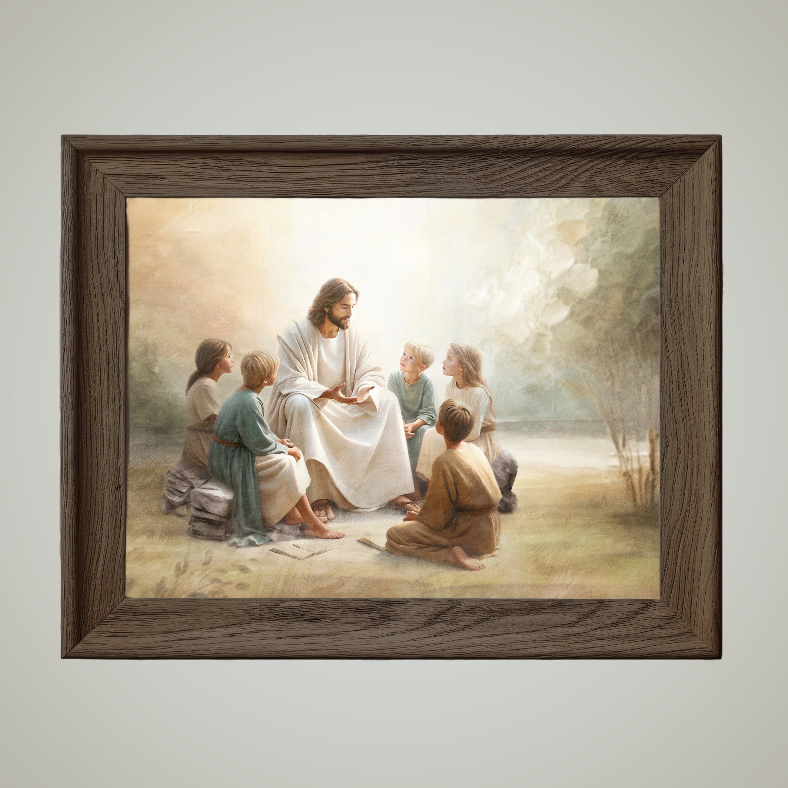Jesus teaching children Poster, Jesus with children Poster, Christian art, Jesus wall art, Jesus Portrait, Jesus and children