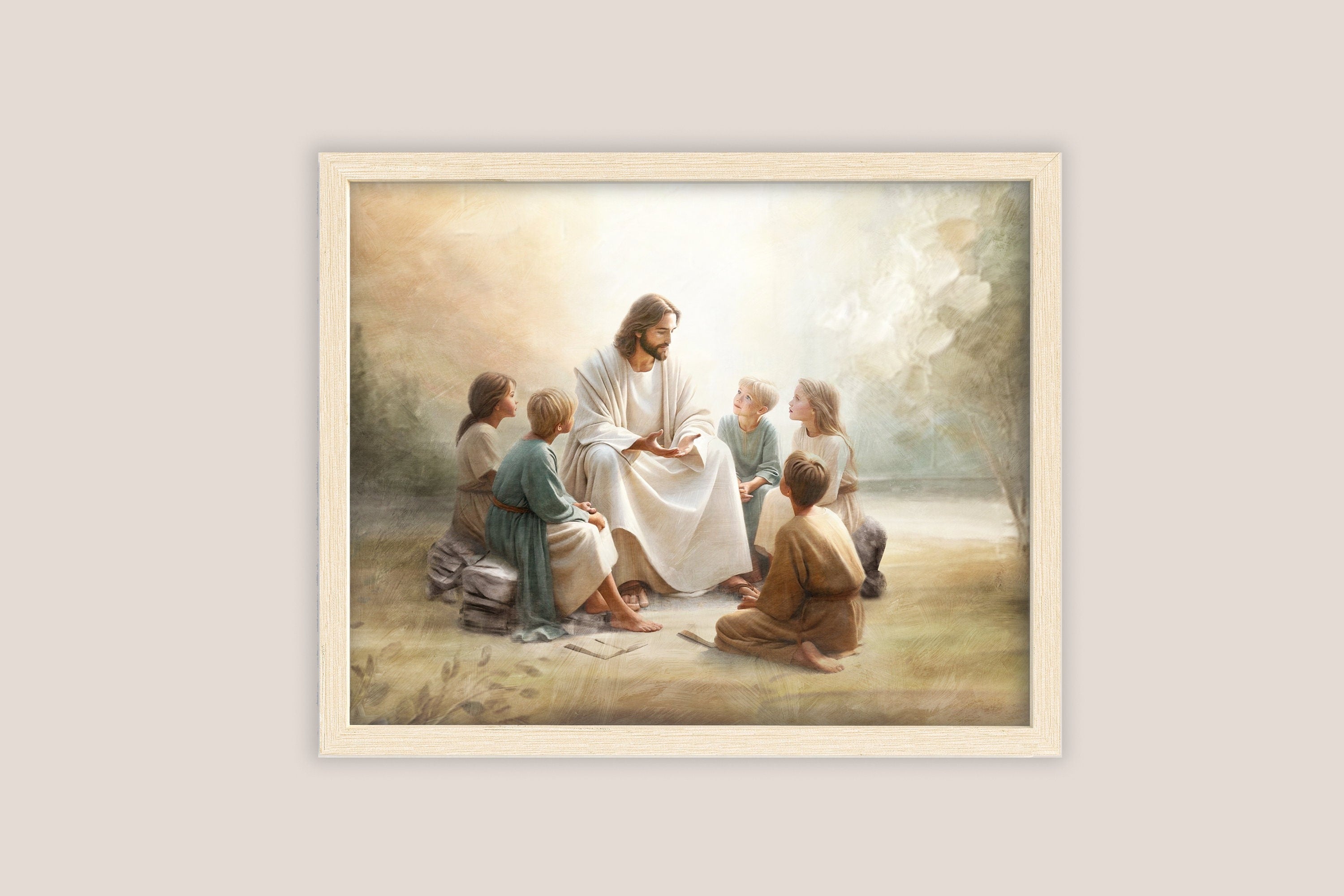 Jesus teaching children Poster, Jesus with children Poster, Christian art, Jesus wall art, Jesus Portrait, Jesus and children