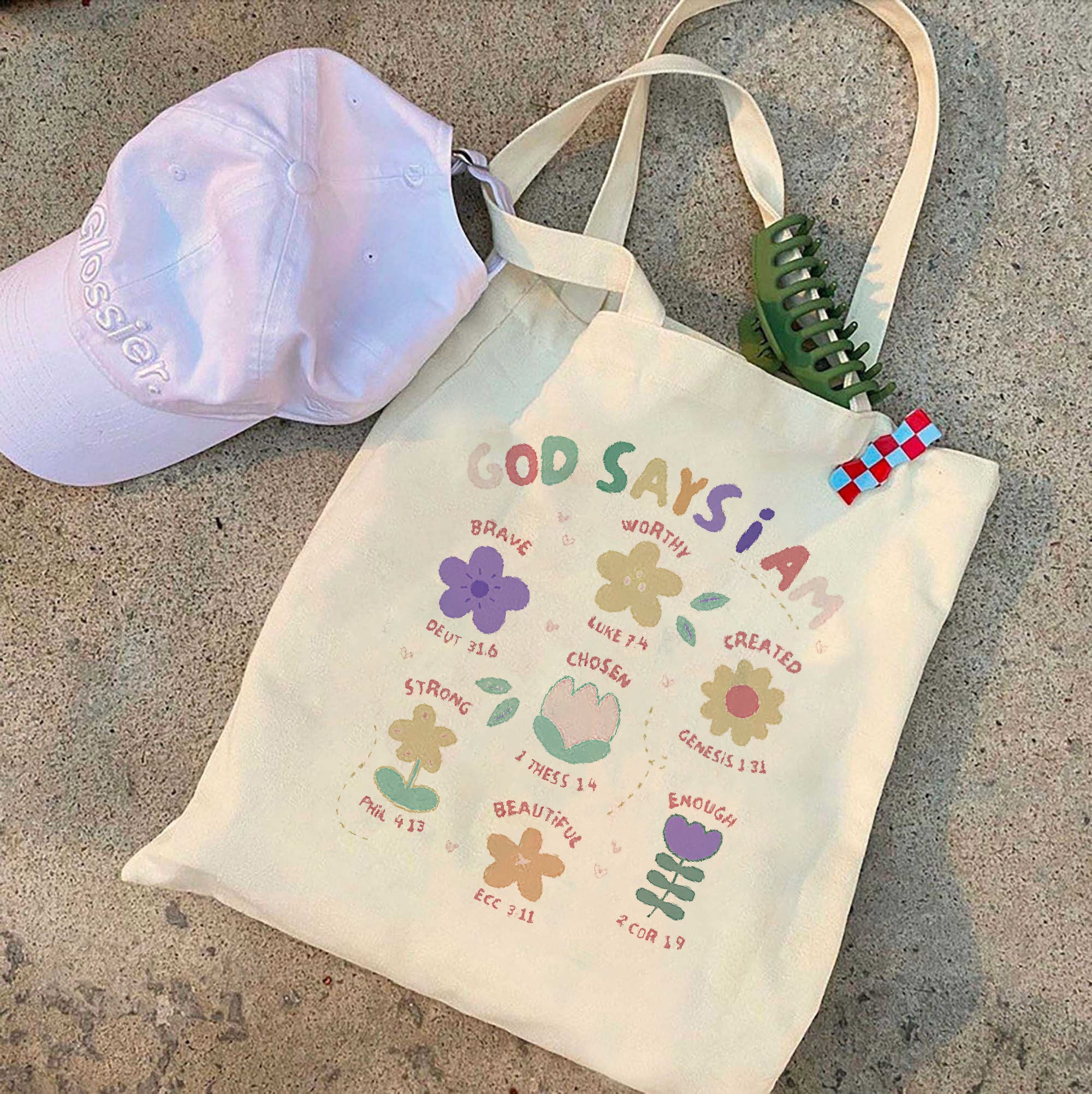 God Says I Am Flowers Tote Bag, Christian Tote Bag, Christian Flowers Tote, Gift For Christian, Women Tote Bag, Inspirational Women Tote Bag TBLAF31