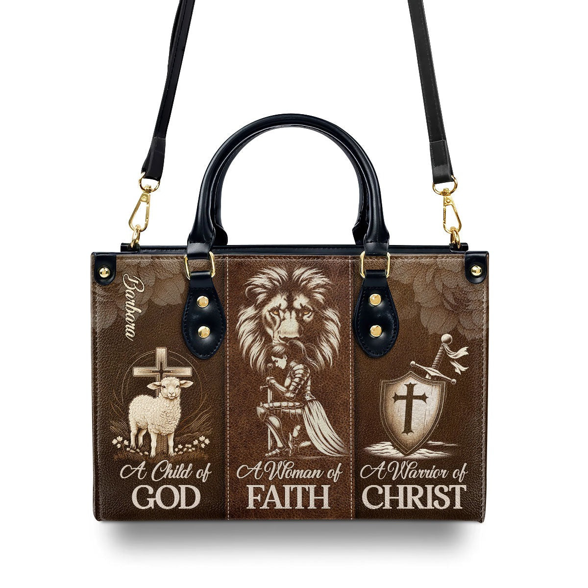 Personalized Christian Leather Handbag, A Child of God, Woman of Faith, Warrior of Christ Purse, Religious Gift for Women BLAF42
