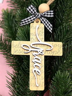 Custom Wooden Ideas For Christmas Tree, Religious Cross, Christmas Ornaments, Cross With Beads, Jesus Ornament, Faith Hope Grace Love, Personalized Christmas Ornament DCLAF29