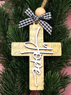 Custom Wooden Ideas For Christmas Tree, Religious Cross, Christmas Ornaments, Cross With Beads, Jesus Ornament, Faith Hope Grace Love, Personalized Christmas Ornament DCLAF29