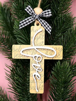 Custom Wooden Ideas For Christmas Tree, Religious Cross, Christmas Ornaments, Cross With Beads, Jesus Ornament, Faith Hope Grace Love, Personalized Christmas Ornament DCLAF29
