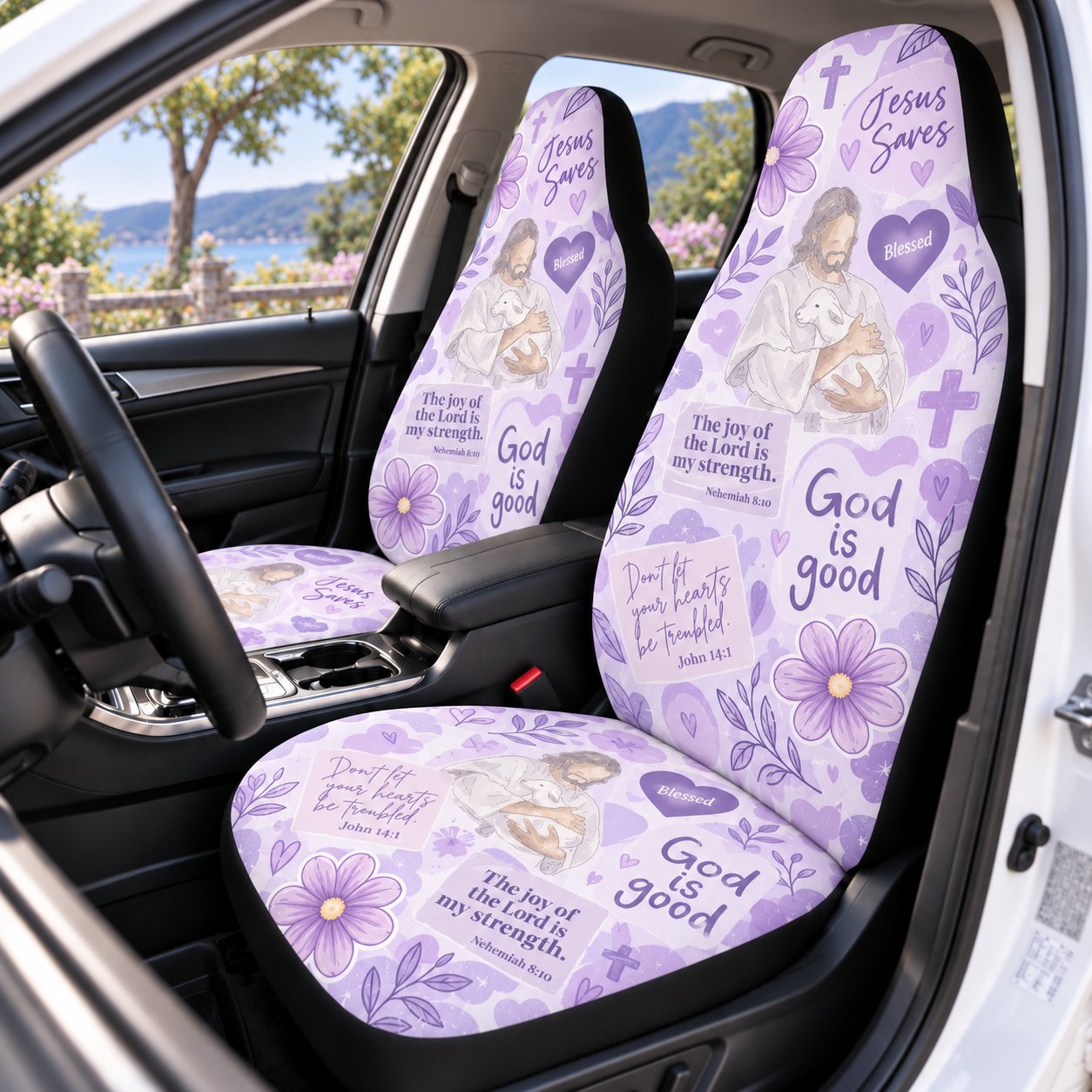 God Is Good Car Seat Covers, Purple Jesus Saves Christian Auto Seat Cover, Bible Verse Vehicle Accessories, Faith Gift CARSC31