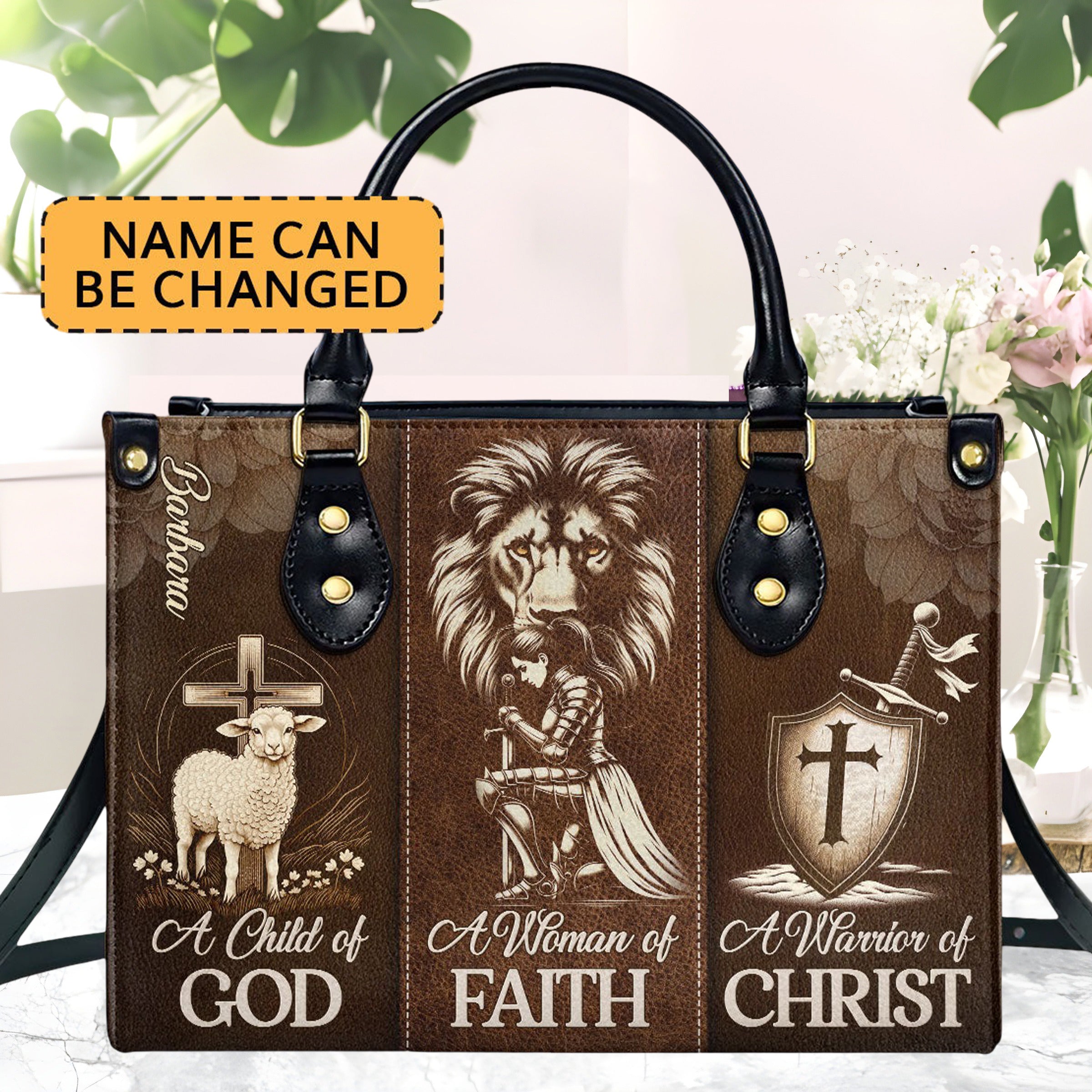 Personalized Christian Leather Handbag, A Child of God, Woman of Faith, Warrior of Christ Purse, Religious Gift for Women BLAF42