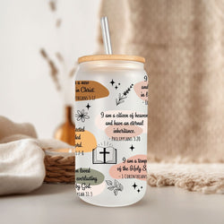 Christian Affirmations With Bible Veres Clear Glass Can, faith Frosted Glass Can. GCLAF21