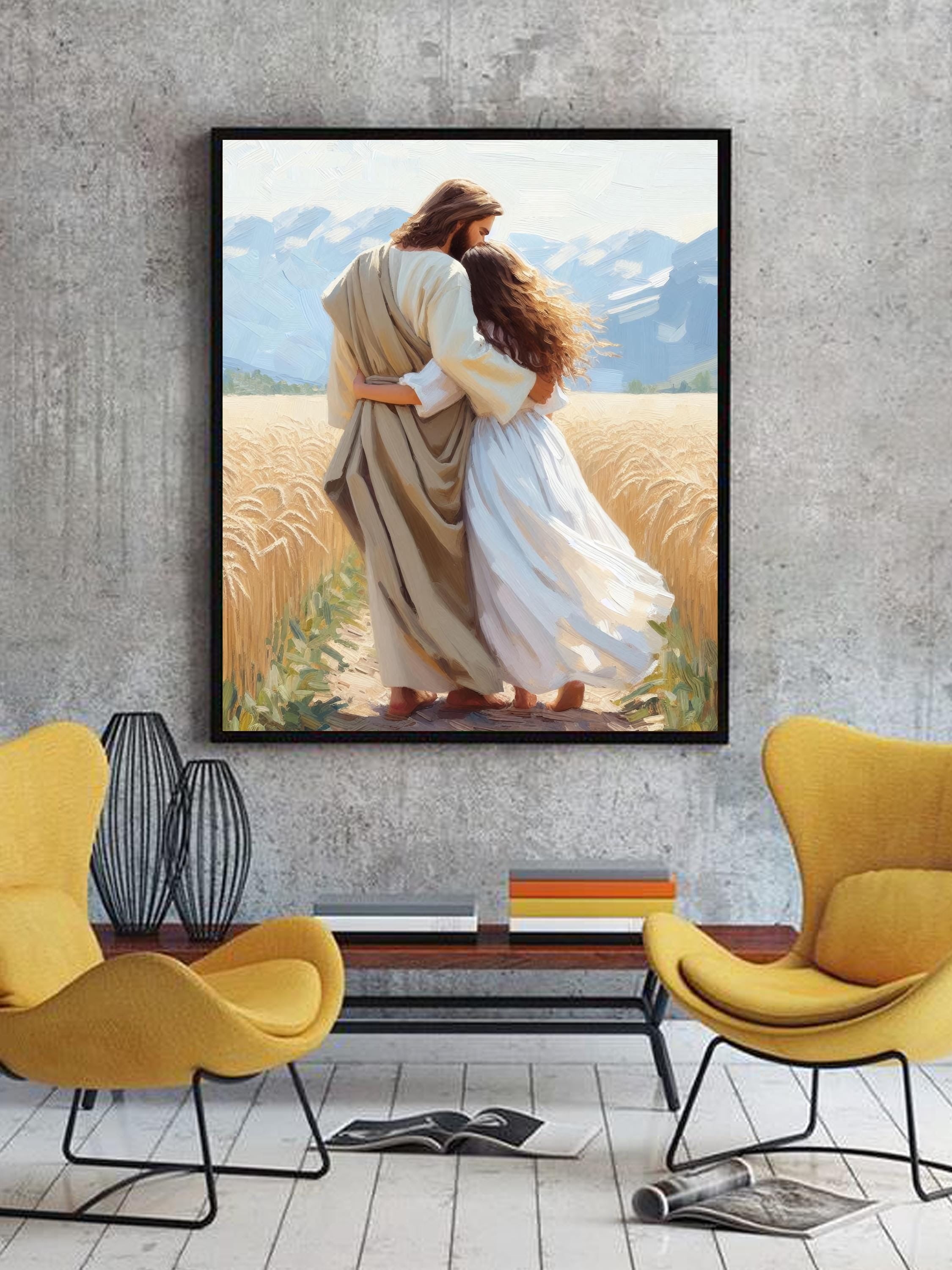 Jesus Hugging Girl Poster, faceless portrait, Jesus and Woman Poster, Jesus Poster, Christian Poster