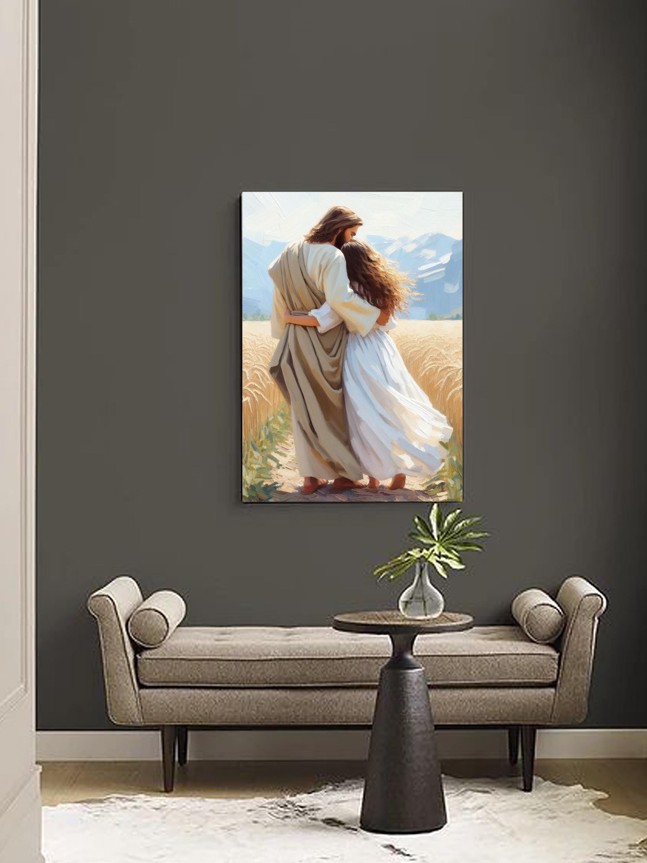 Jesus Hugging Girl Poster, faceless portrait, Jesus and Woman Poster, Jesus Poster, Christian Poster