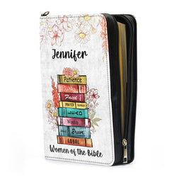 Women Of The Bible Leather Book Cover, Personalized Zippered Bible Cover With Handle, Christian Inspirational Gifts For Pastor