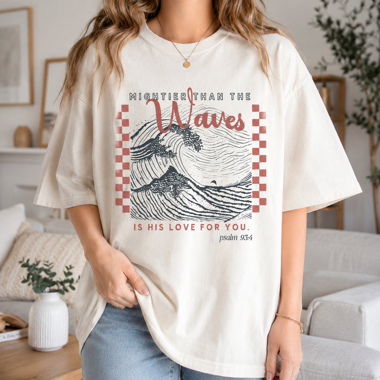 Mightier than the Waves Psalm 93 4 Cropped Tee Christian Comfort Colors Boxy Shirt Bible Verse Coastal Aesthetic Shirt for Christian Concert CFS32