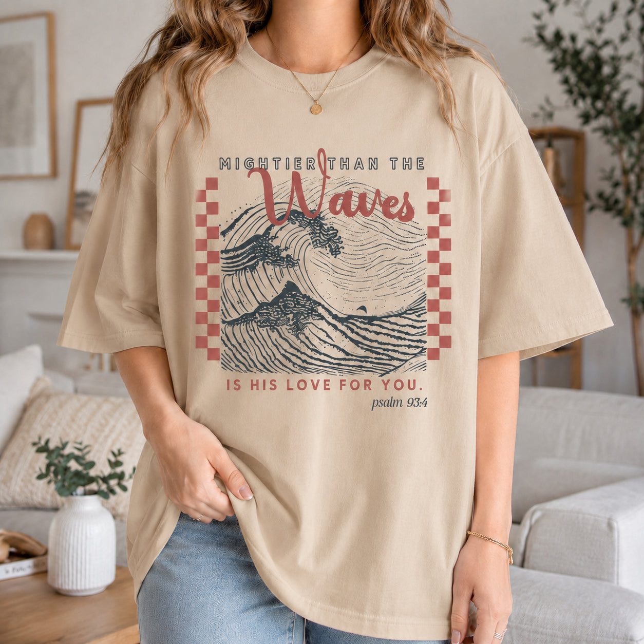 Mightier than the Waves Psalm 93 4 Cropped Tee Christian Comfort Colors Boxy Shirt Bible Verse Coastal Aesthetic Shirt for Christian Concert CFS32