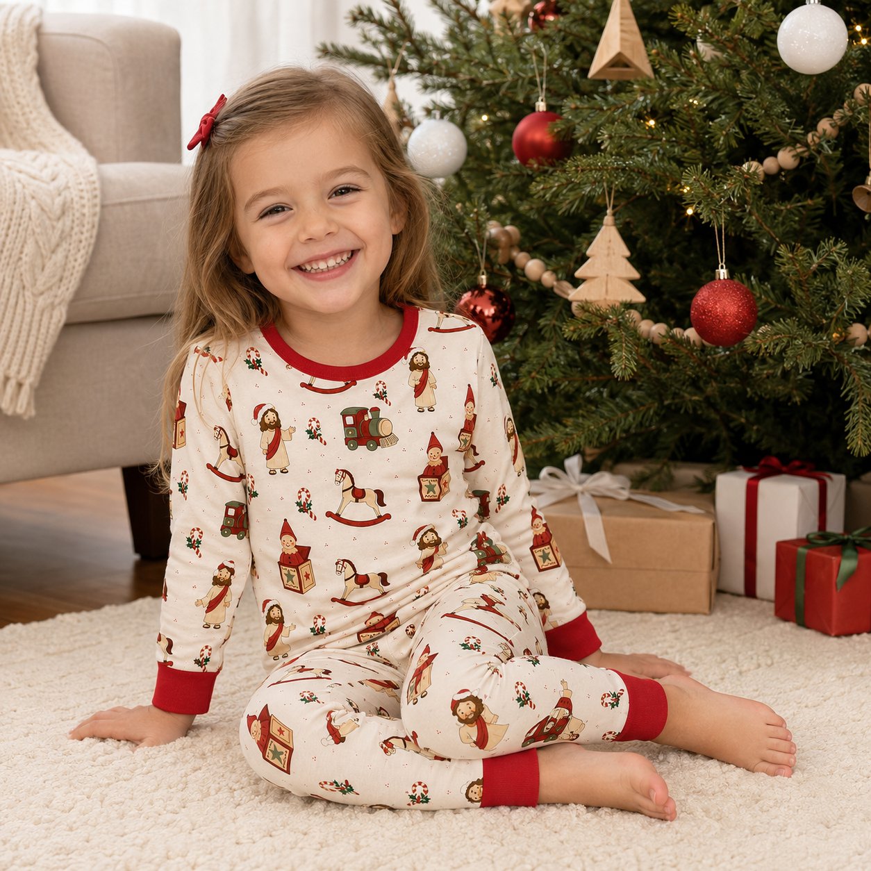 Jesus and Vintage Toys Bamboo Kids Pajamas Set, Christian Boys Girls PJs, Faith Inspired Toddler Sleepwear BBPJSS29