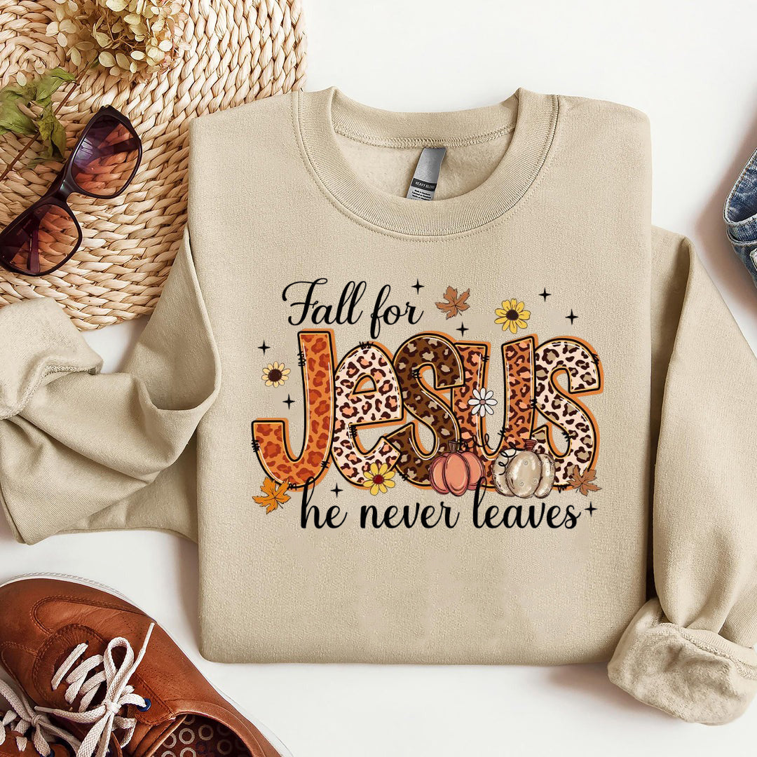 Fall For Jesus He Never Leaves Shirts, Fall Jesus Shirts, Fall Christian Sweatshirts, Jesus Autumn ShirtsILAF61