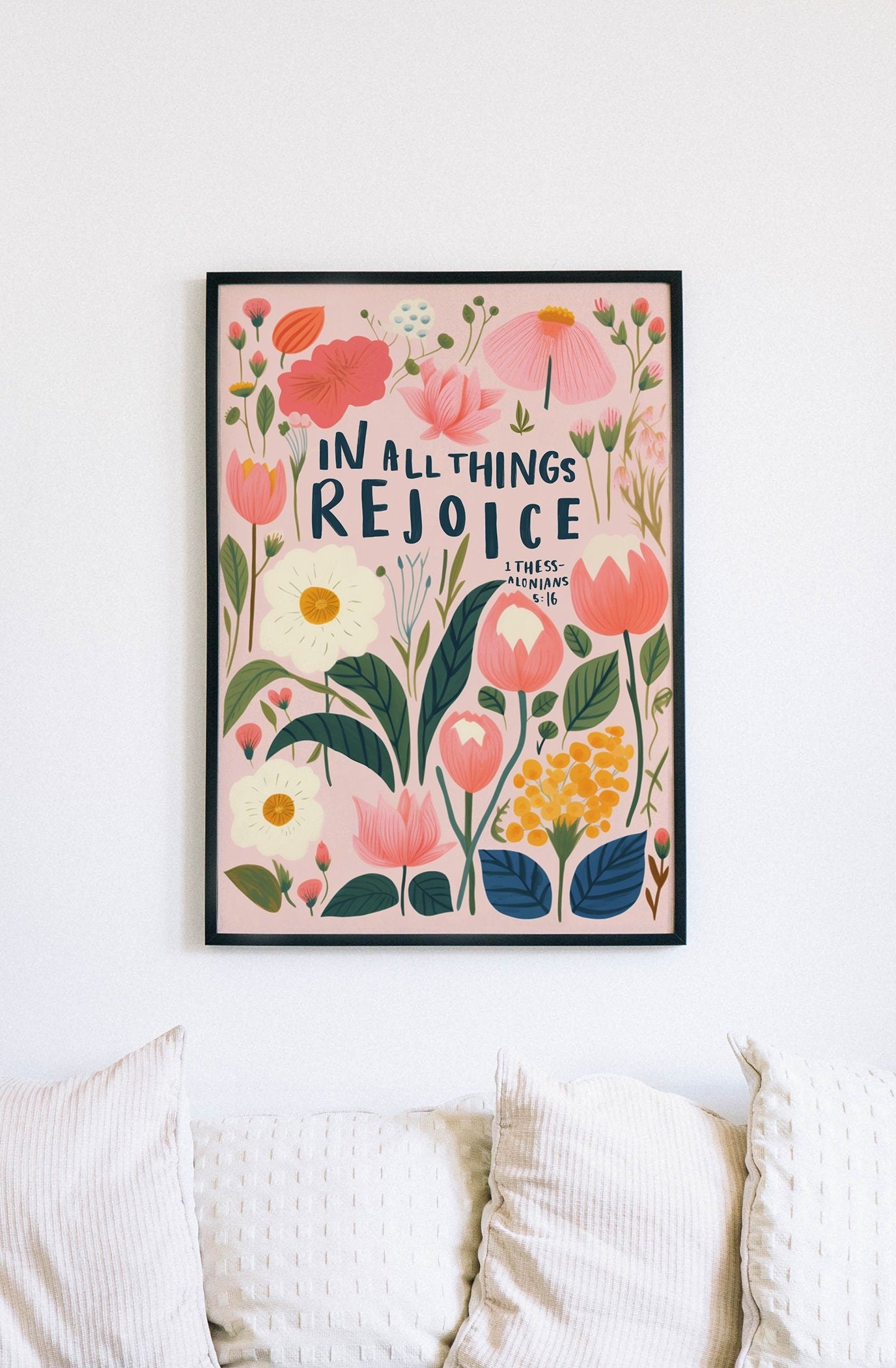 In All Things Rejoice Poster, Colourful Christian Poster, Christian Posters, Modern Christian Decor, Christian Flower Poster