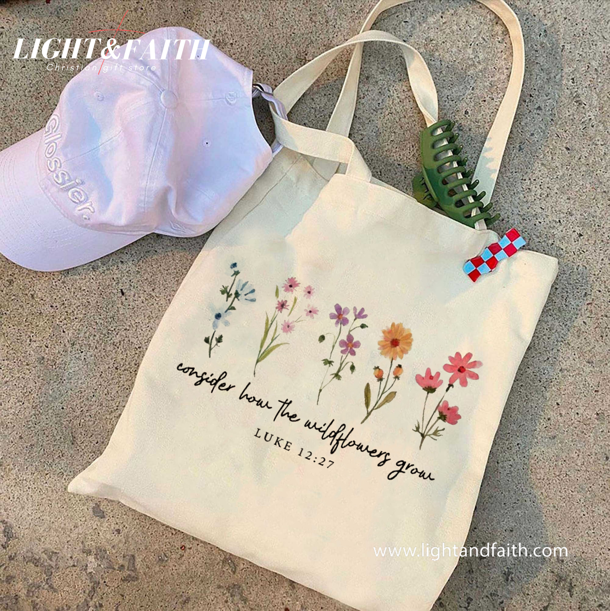 Christian Tote Bag Luke 12:27, Wildflower Bible Verse Tote, Scripture Canvas Bag, Faith Floral Tote, Consider the Wildflowers Gift TBLAF33