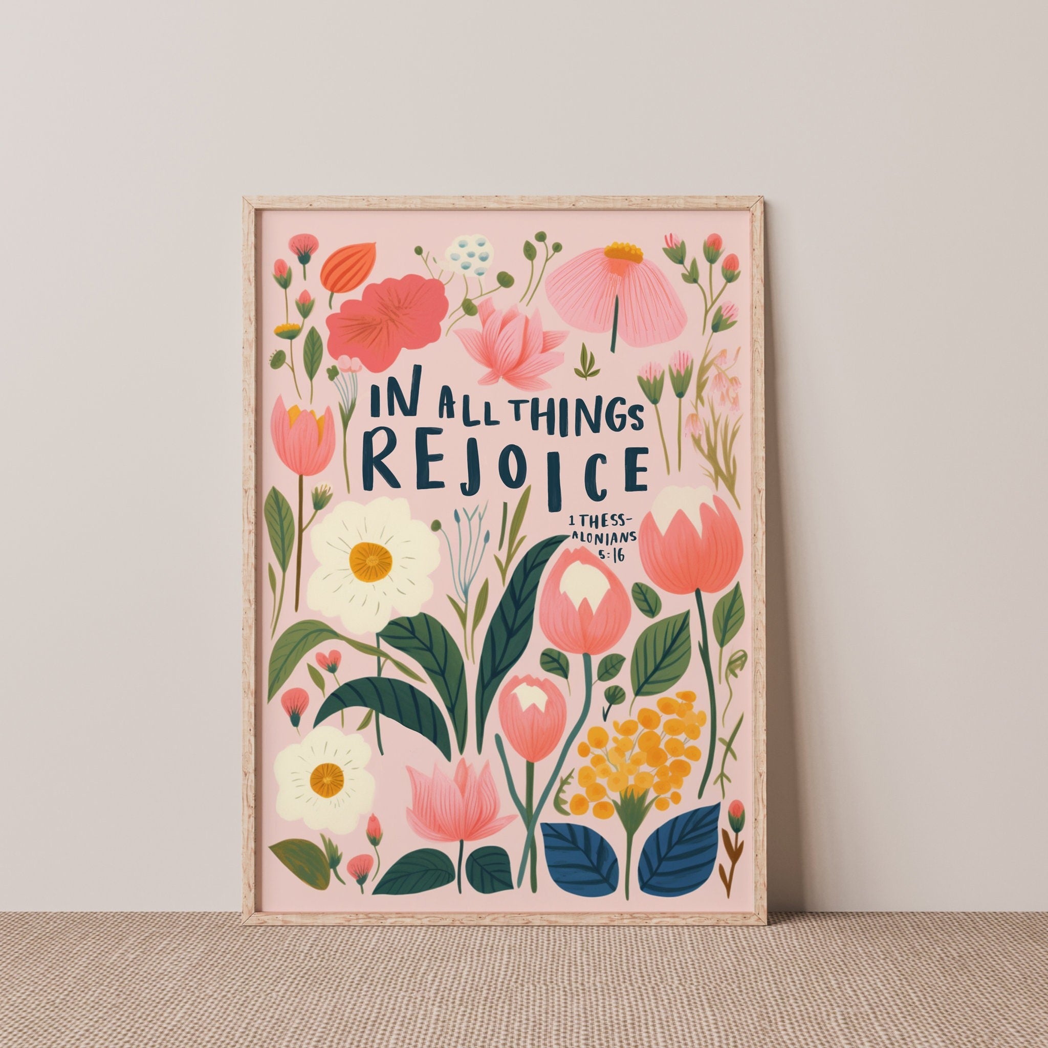 In All Things Rejoice Poster, Colourful Christian Poster, Christian Posters, Modern Christian Decor, Christian Flower Poster