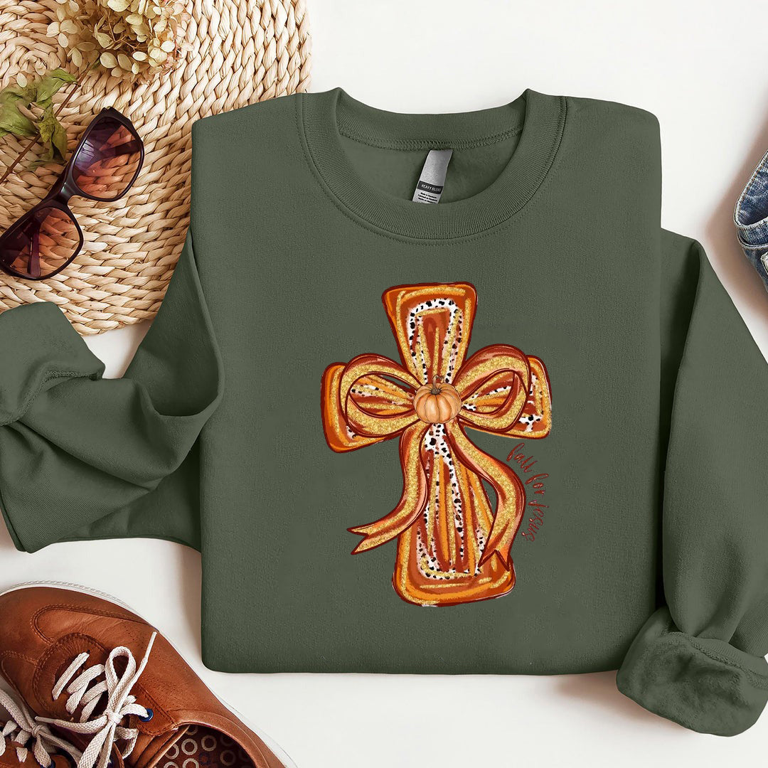 Fall for Jesus Sweatshirt, Fall Coquette Bow Sweatshirt, Fall Shirt Top, Autumn Pumpkin Sweatshirt, 2025 Autumn Vibes Top, Christian Gift ILAF54