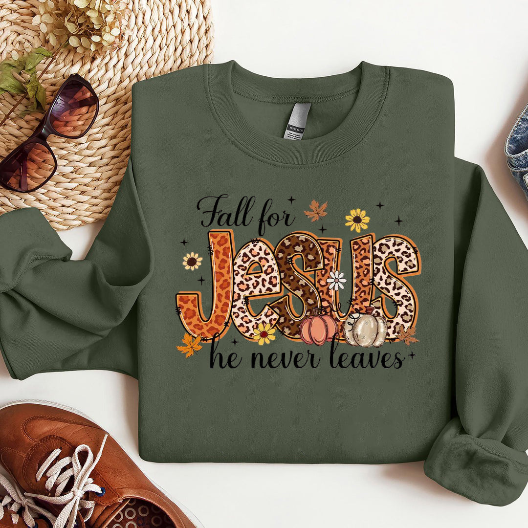 Fall For Jesus He Never Leaves Shirts, Fall Jesus Shirts, Fall Christian Sweatshirts, Jesus Autumn ShirtsILAF61