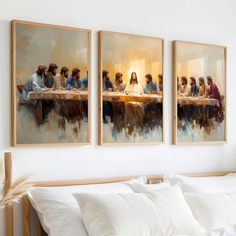 Set of 3 Last Supper Christian Wall Art Prints  Inspirational Jesus and Disciples Artwork for Home Decor PTLAF001