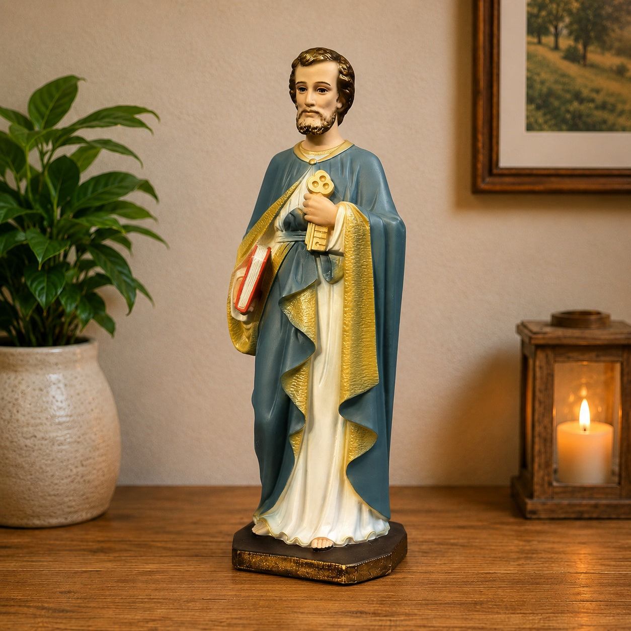Jesus Statue, Catholic Jesus Statue with Keys, Composite Christian Figurine, Religious Gift, Home Decor CP02
