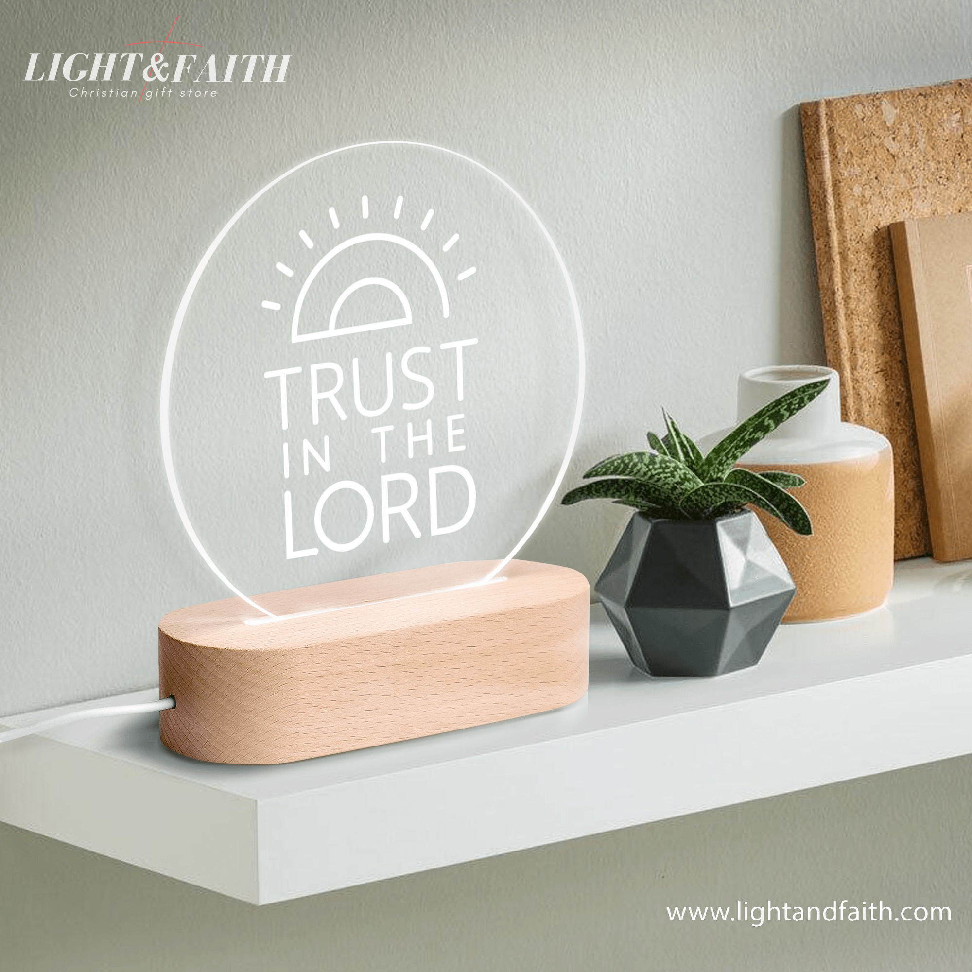 Trust In The Lord LED Light, Christian Bible Verse Lamp, Christian Home Decor, Faith Based Decor, Religious LED Light.NLLAF32
