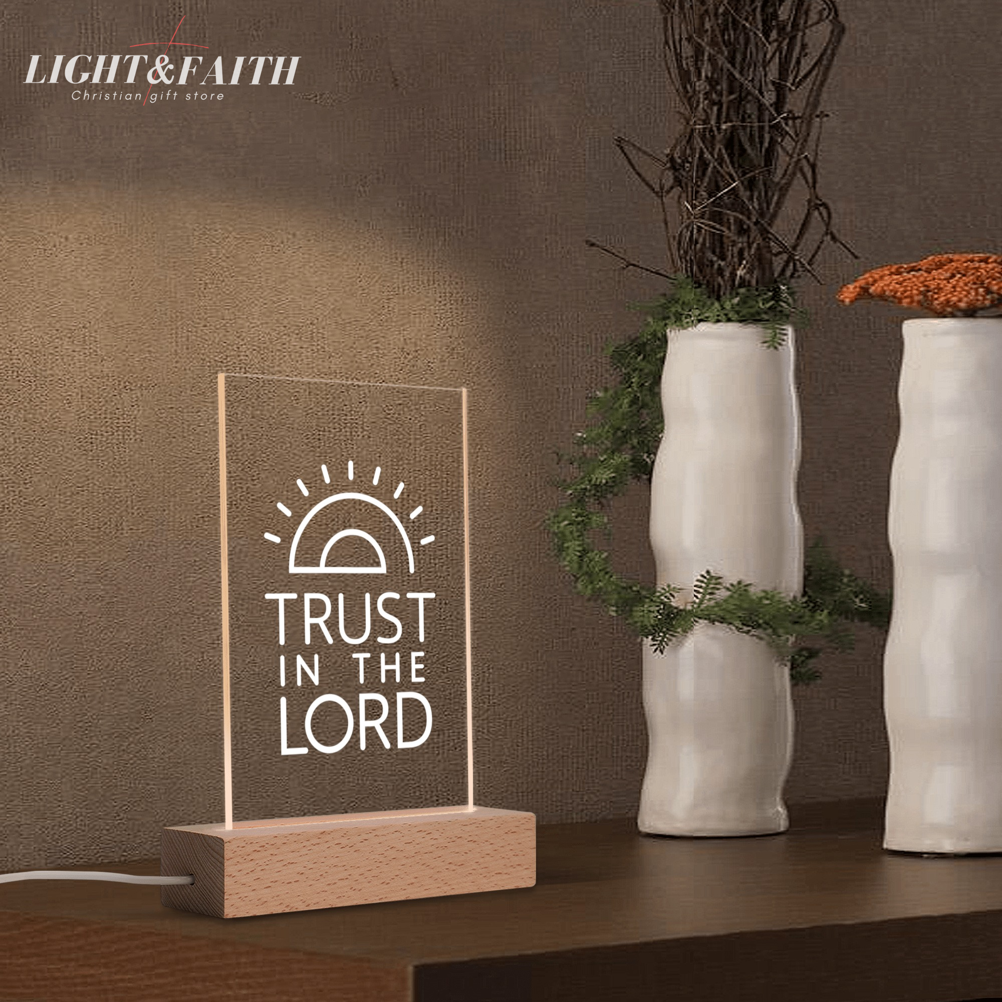 Trust In The Lord LED Light, Christian Bible Verse Lamp, Christian Home Decor, Faith Based Decor, Religious LED Light.NLLAF32