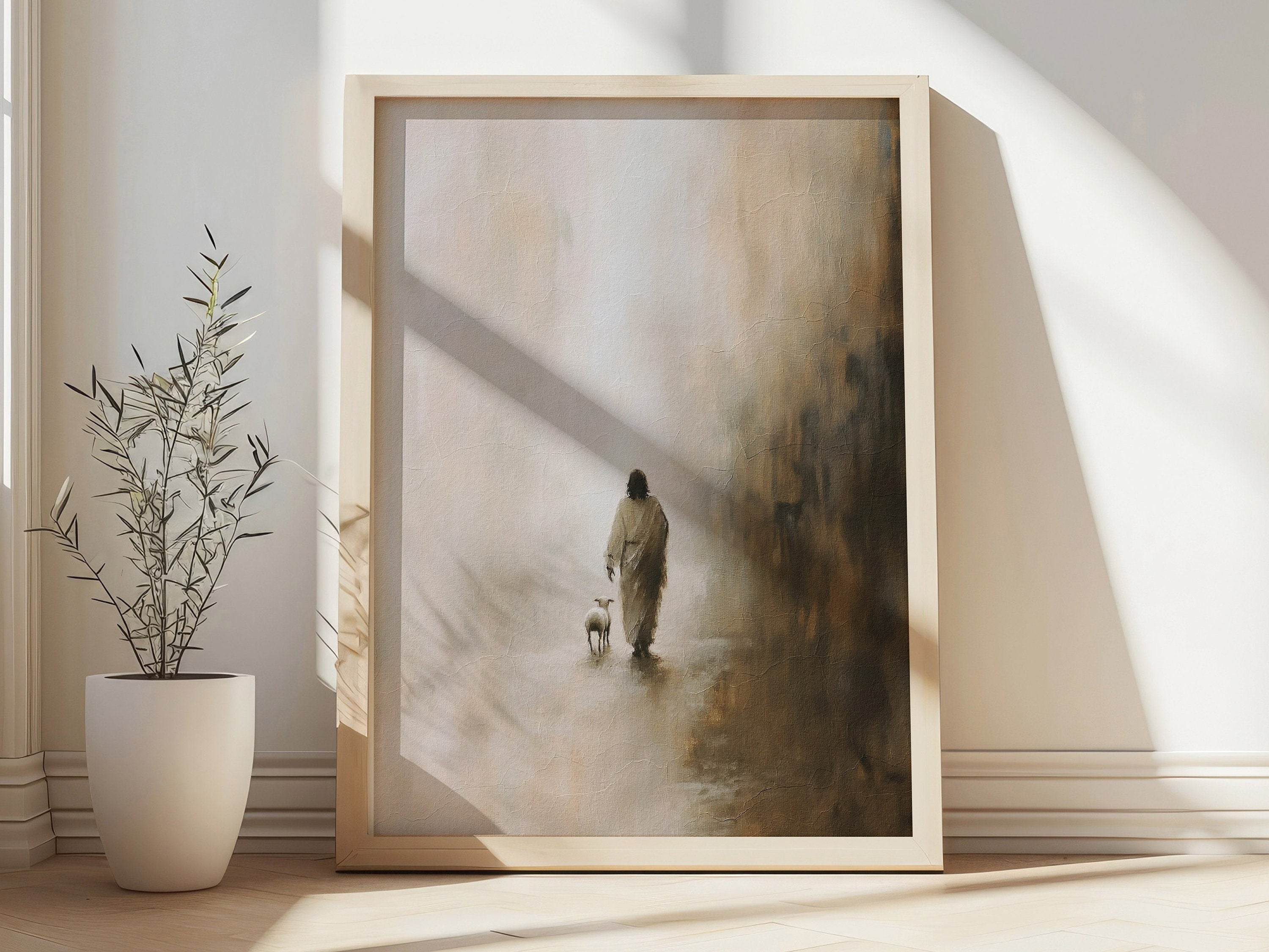 Jesus Leaves The 99 Poster, Parable of The Lost Sheep, Good Shepherd Poster, Bible Art Poster