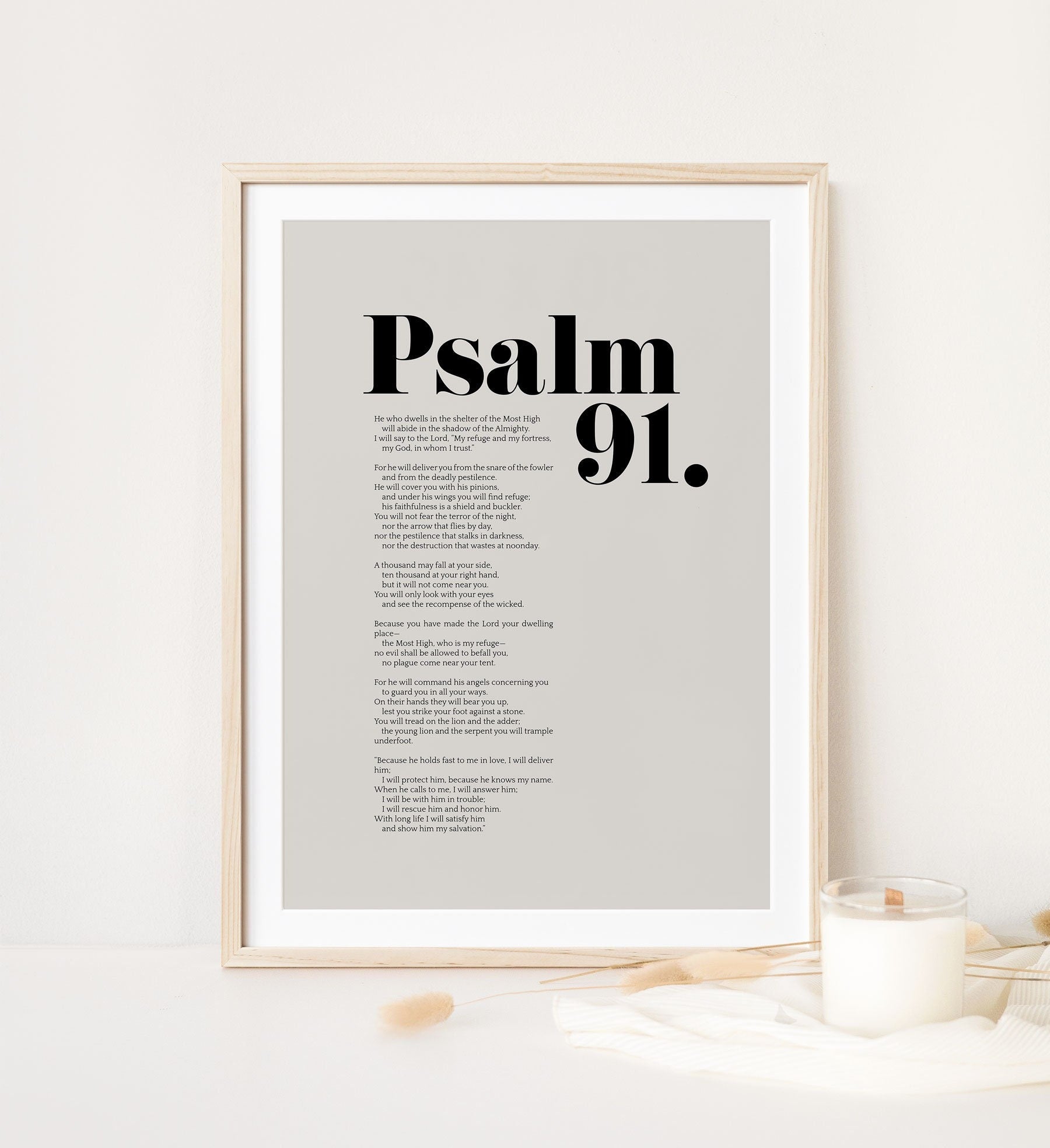 Psalm 91 Bible Art Poster, Christian Modern Scripture Poster, Bold Typography, Baptism
