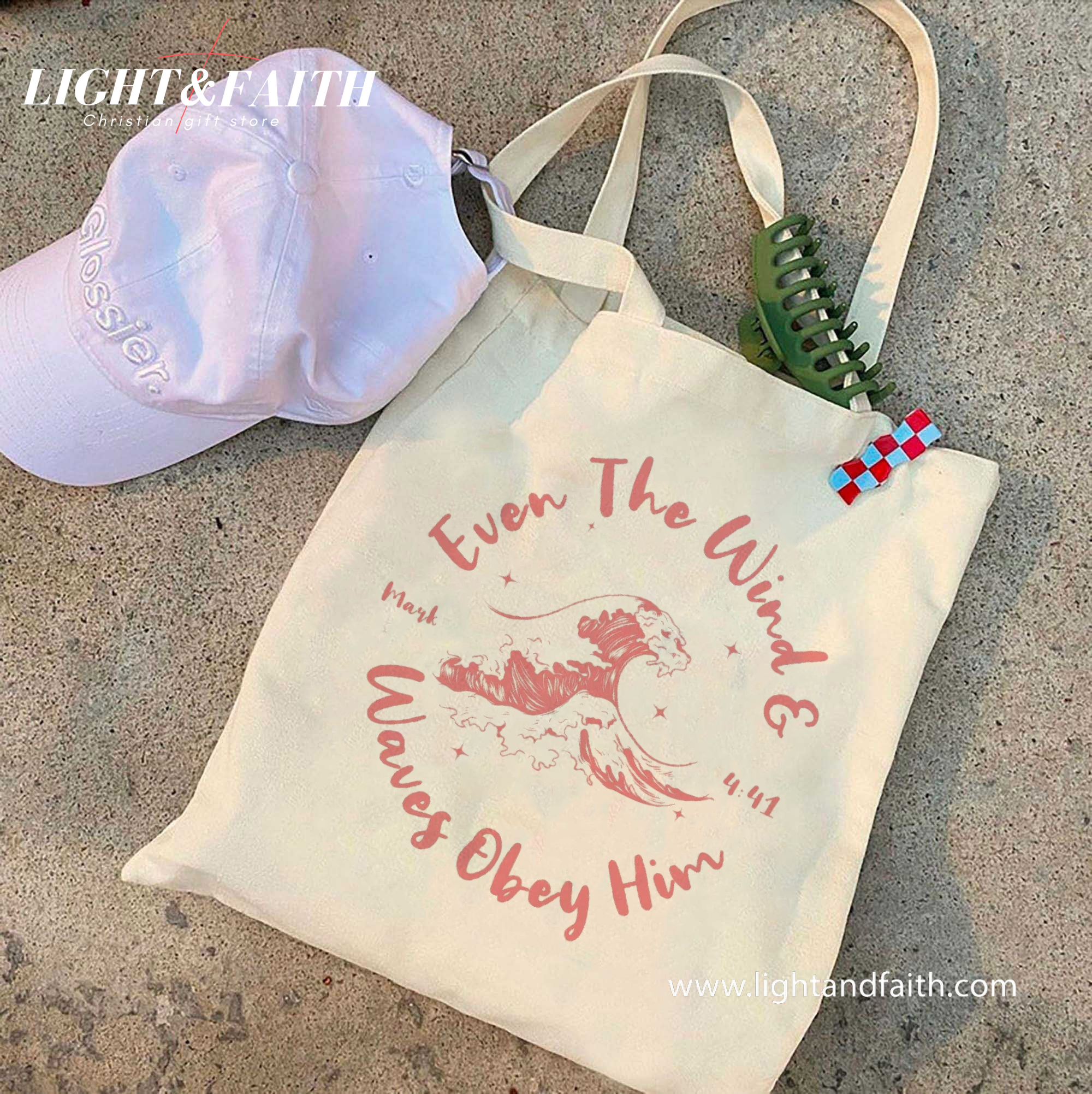 Even the Wind and Waves Obey Him Tote Bag, Mark 4:41 Bible Verse Bag, Christian Scripture Tote, Faith Canvas Bag, Be Still Gift Idea TBLAF35