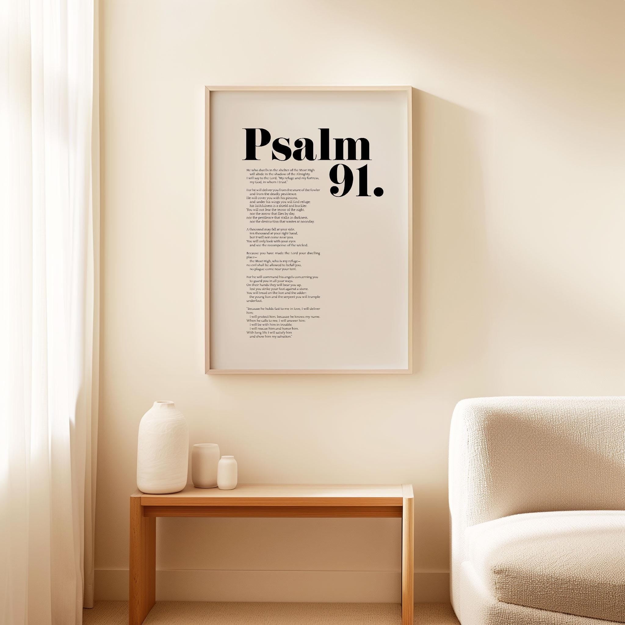 Psalm 91 Bible Art Poster, Christian Modern Scripture Poster, Bold Typography, Baptism