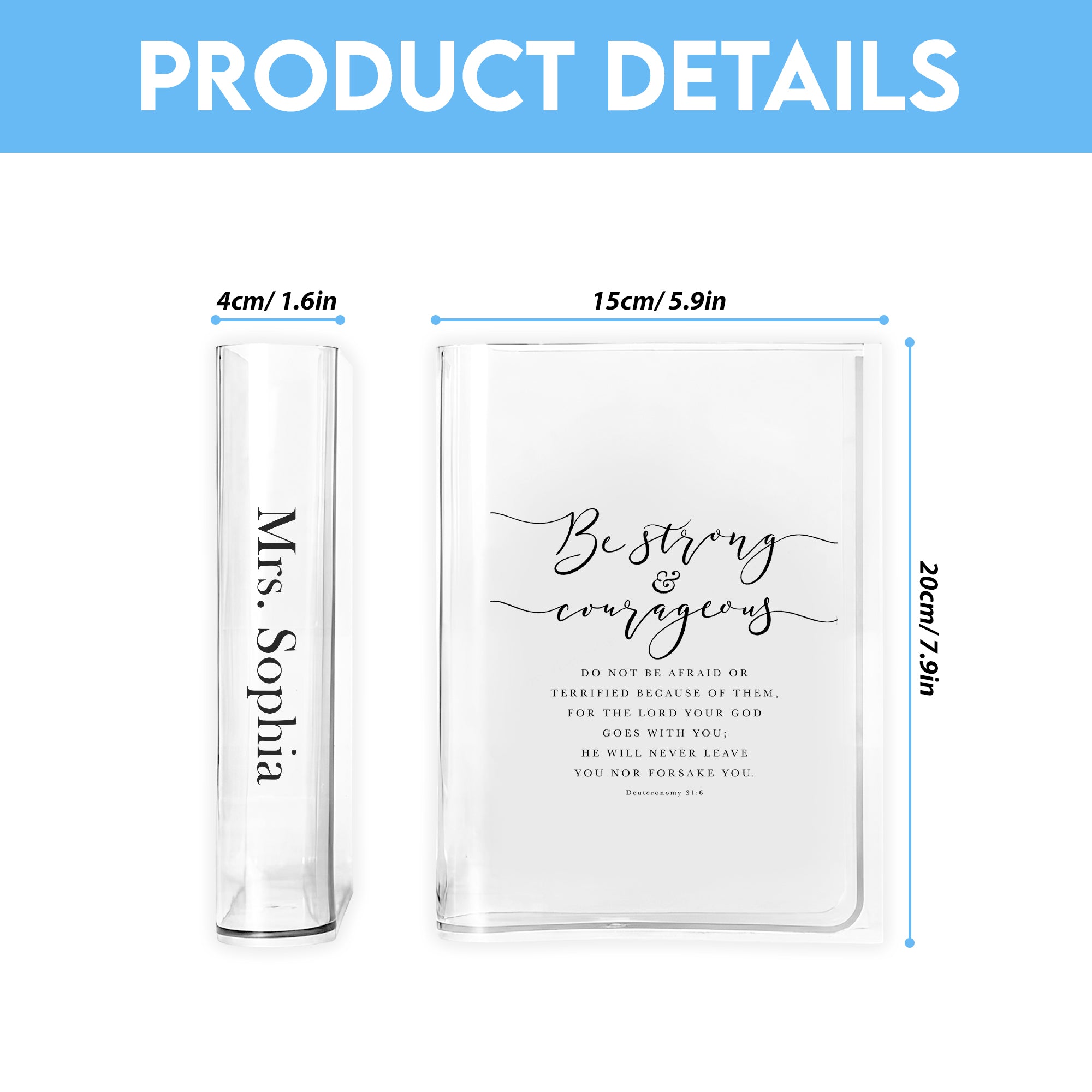 Be Strong And Courageous Book Vase, Deuteronomy 31:6, Christian Book Vase, Faith Book Vase, Bible Verse Book Shaped Flower Vase, Jesus Lover Book Vase