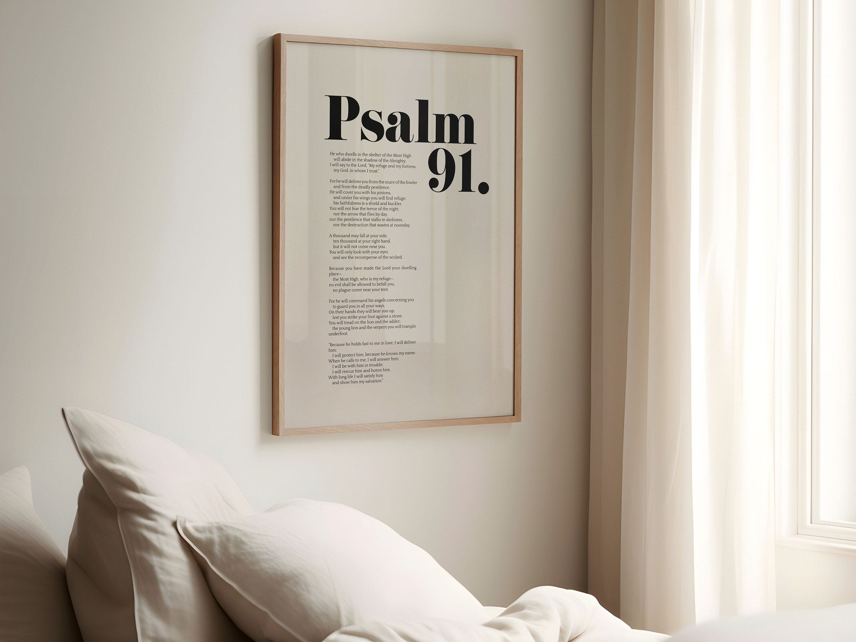 Psalm 91 Bible Art Poster, Christian Modern Scripture Poster, Bold Typography, Baptism