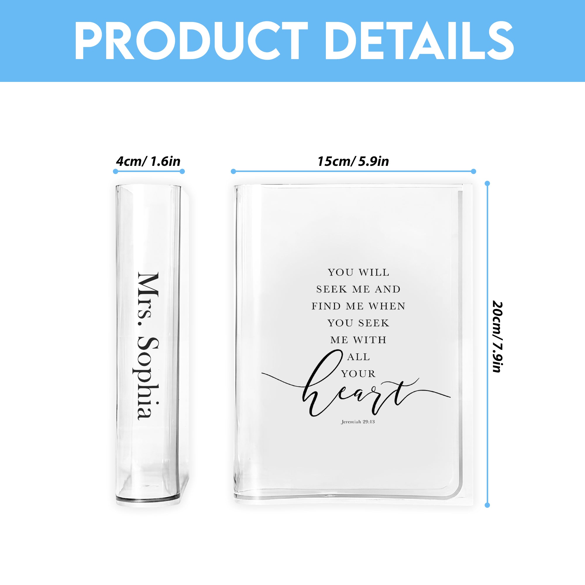 You Will Seek Me And Find Me When You Seek Me With All Your Heart, Jeremiah 29:13, Christian Book Vase, Faith Book Vase, Bible Verse Book Shaped Flower Vase