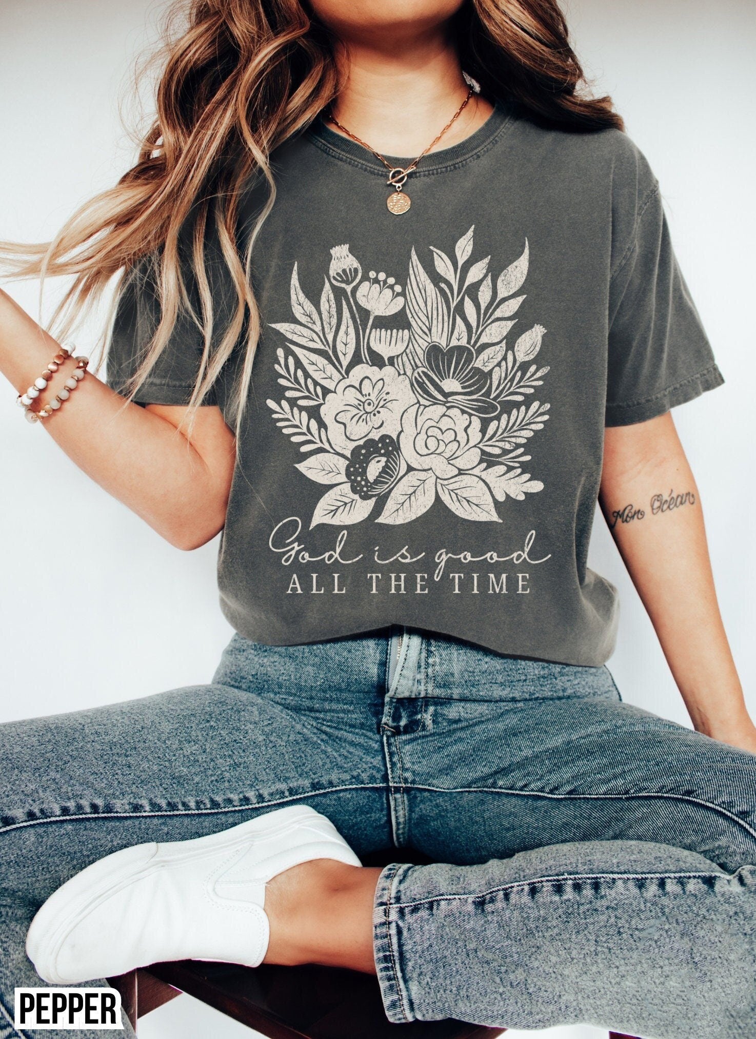 God Is Good Shirt, Boho Christian T Shirt For Women, Floral Comfort Colors Bible Verse Tee, Faith Based Jesus Apparel, Girls Religious Gift