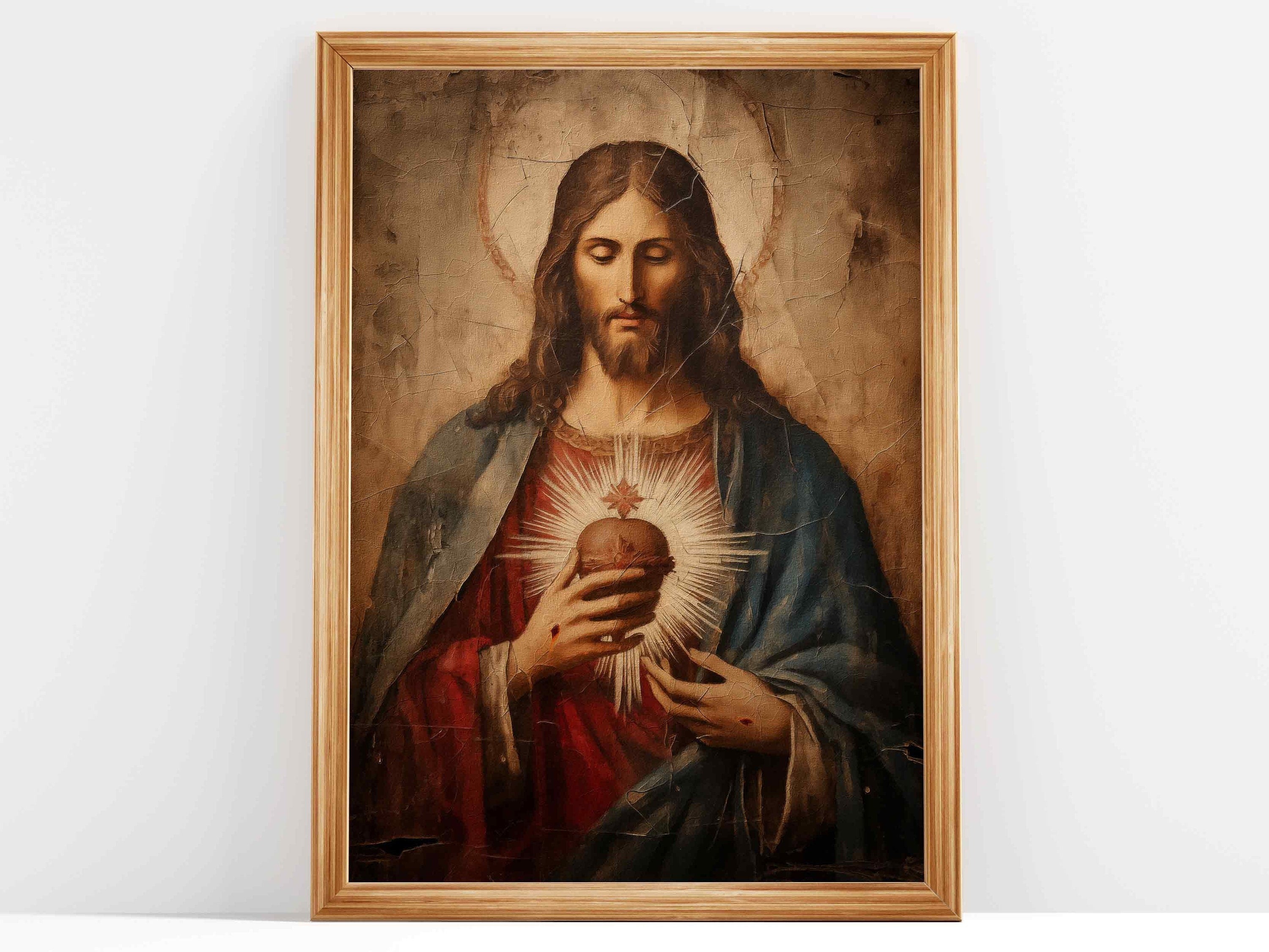 Sacred Heart of Jesus Poster, Antique Divine Light, Jesus Poster, Christian Art Poster