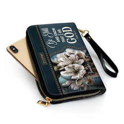 Personalized Christian Leather Handbag, Be Still and Know That I Am God Purse – Psalm 46:10 Faith Bag with Flowers BLAF49