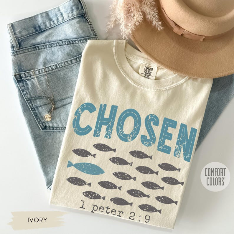 Chosen 1 Peter 2 9 Christian Shirt, Comfort Colors Bible Verse Tee, Faith Based Apparel, scripture quote, Faith Shirt, Religious Tee CFS37