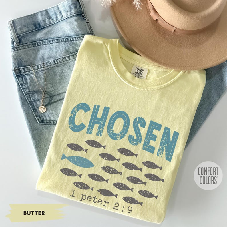 Chosen 1 Peter 2 9 Christian Shirt, Comfort Colors Bible Verse Tee, Faith Based Apparel, scripture quote, Faith Shirt, Religious Tee CFS37