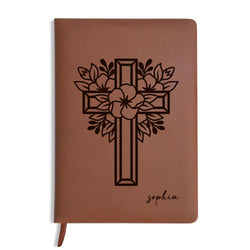 Personalized Christian Journal with Floral Cross Design, Custom Name Prayer & Faith Notebook, Religious Gift, First Communion Gifts, Birthday. NBLAF35