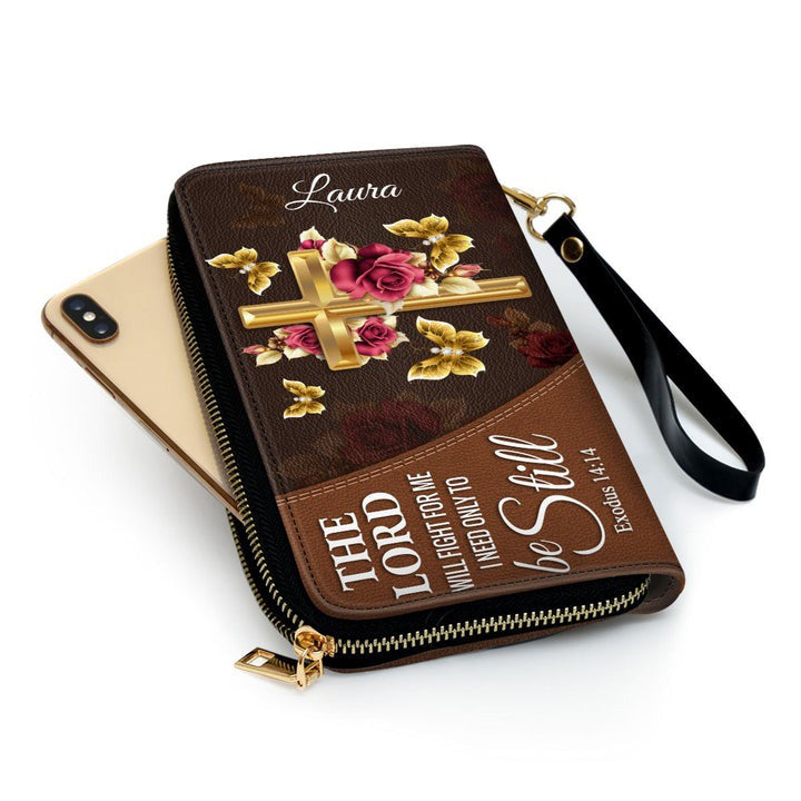 Personalized Christian Leather Handbag, The Lord Will Fight For Me Be Still Exodus 14:14 – Cross Butterfly Faith Purse BLAF50
