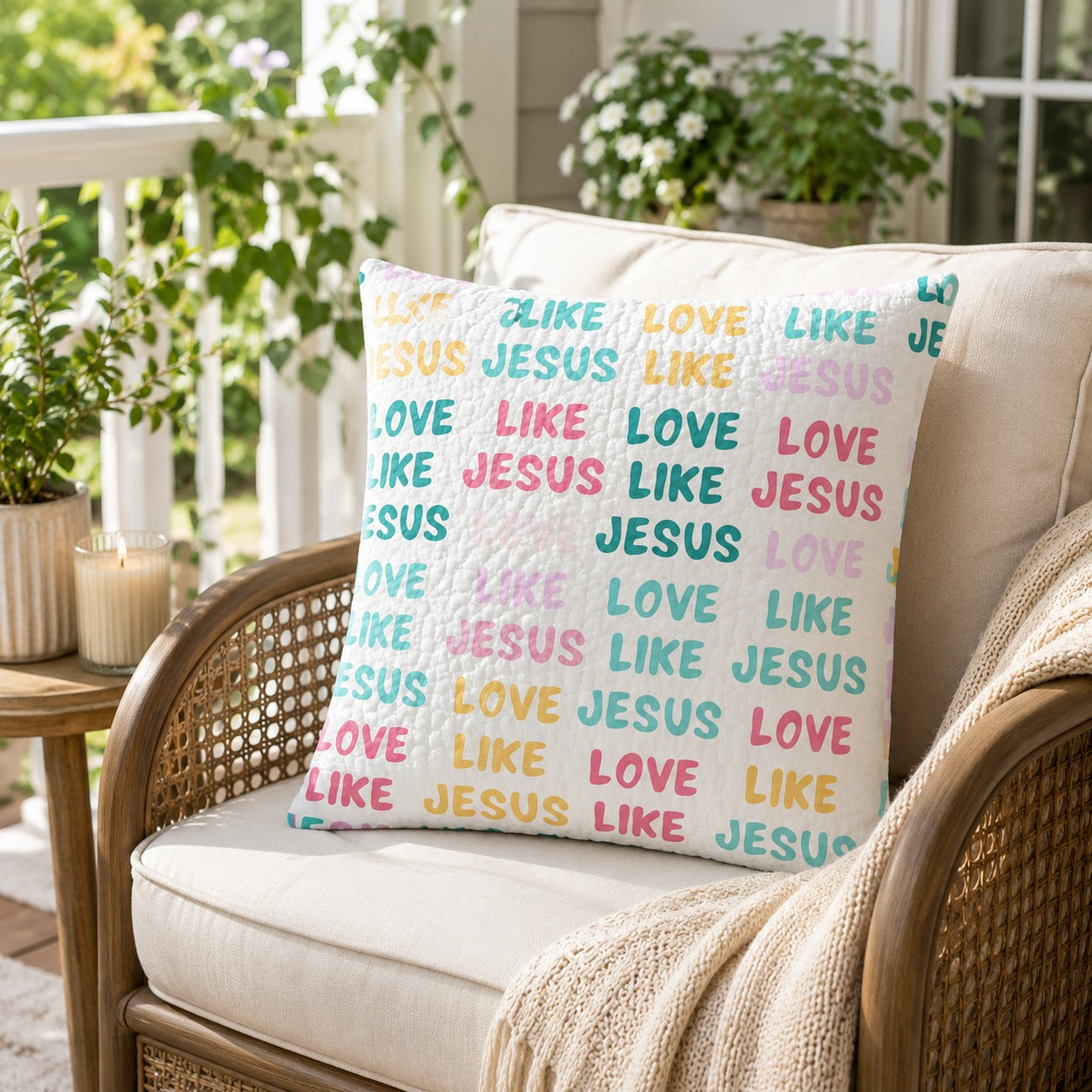 Love Like Jesus Quilted Pillow Case, Colorful Christian Pillow Cover, Inspirational Faith Home Decor, Jesus Gift for Kids QPILLOW37