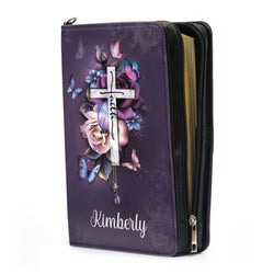 Zippered Bible Carrying Case Leather Book Cover, Personalized Bible Cover With Handle, Gift For Christian Friends