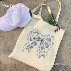 Floral Christian Tote Bag Proverbs 31:25, Bible Verse Bow Canvas Bag, Faith Gift for Women, Church Tote, Religious Scripture Bag Christian Gift TBLAF39