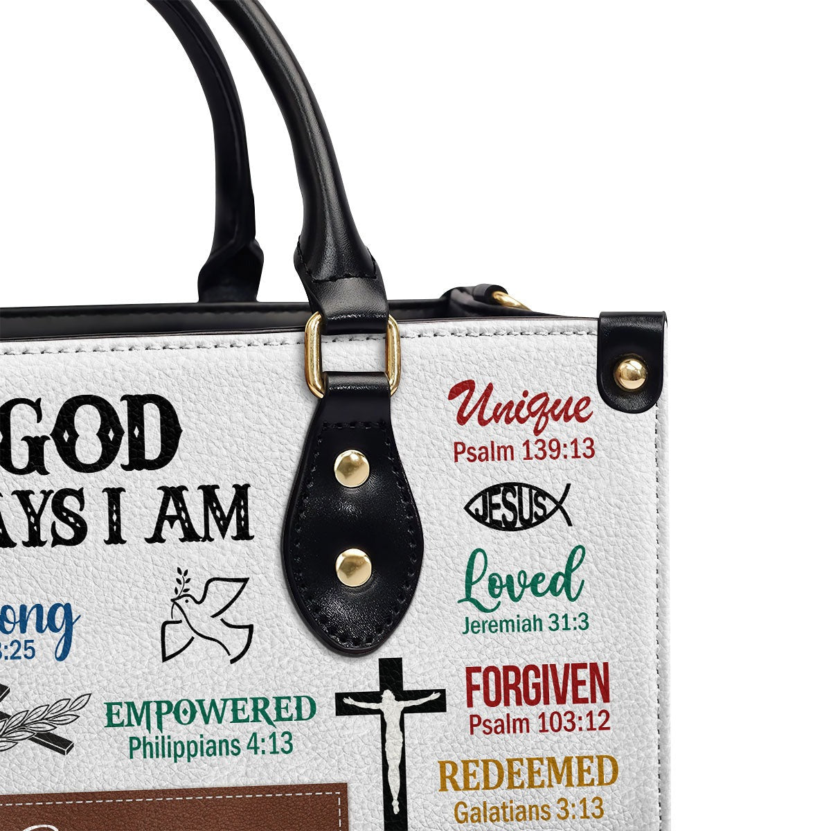 Personalized Christian Leather Handbag, God Says I Am Scripture Purse, Custom Name Bible Verse Tote – Faith Gift for Women BLAF51