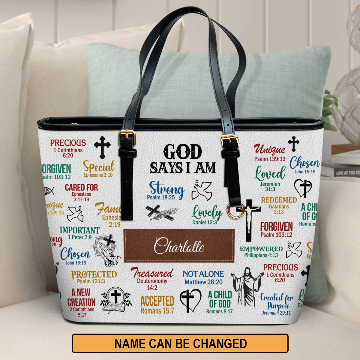Personalized Christian Leather Handbag, God Says I Am Scripture Purse, Custom Name Bible Verse Tote – Faith Gift for Women BLAF51