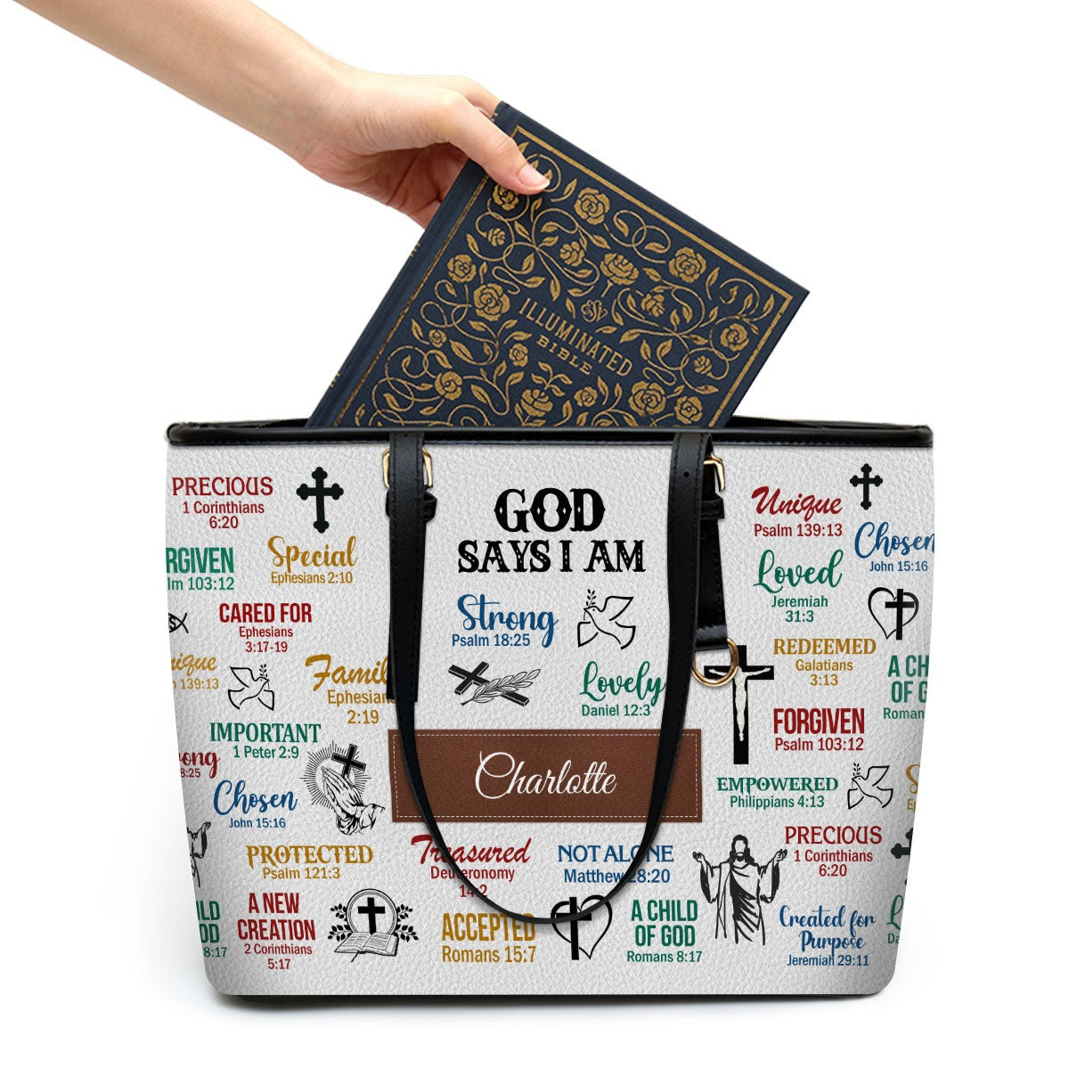 Personalized Christian Leather Handbag, God Says I Am Scripture Purse, Custom Name Bible Verse Tote – Faith Gift for Women BLAF51