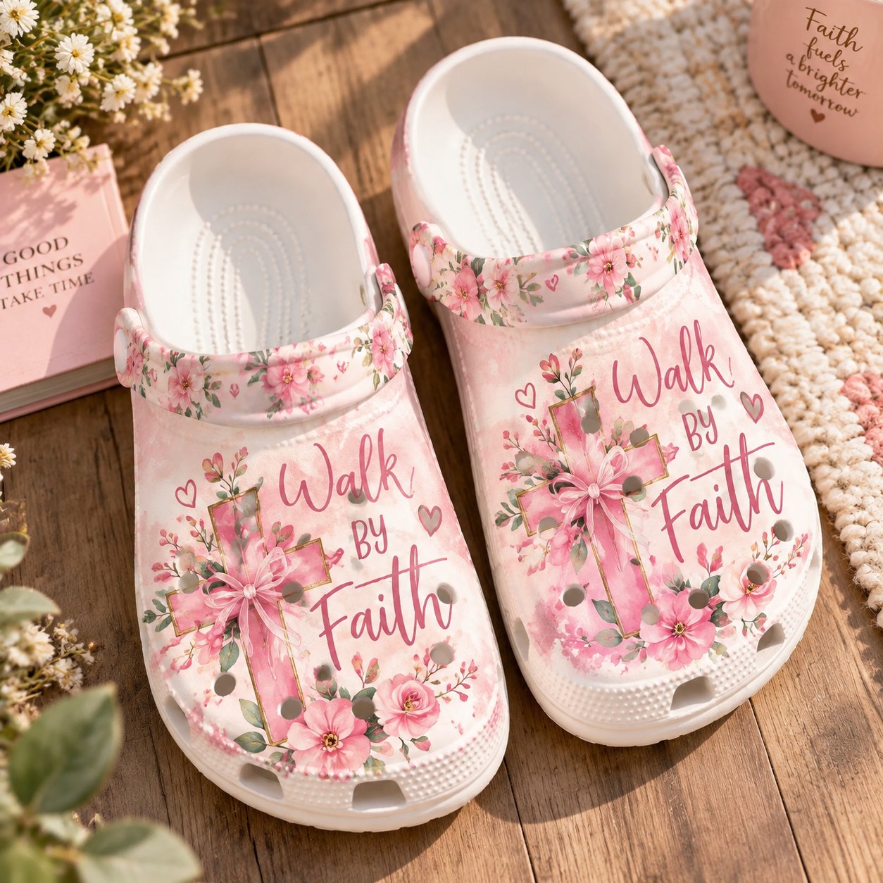 Christian Clogs, Walk By Faith Shoes, Floral Cross Shoes, Faith Inspired Footwear, Christian Gift, Kid Adult Comfort Shoes CLOGS26